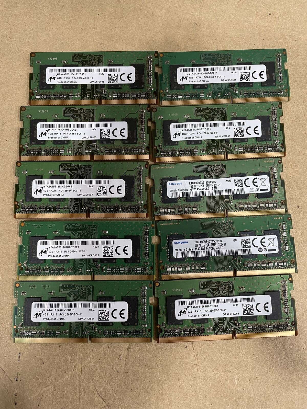 (Lot of 10) 4GB Mixed/Major Brands DDR4-2666V Laptop SODIMM Memory