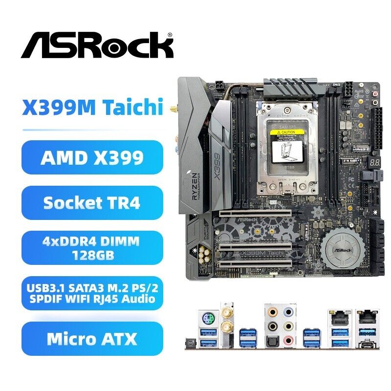ASRock X399M Taichi Motherboard M-ATX AMD X399 Socket TR4 DDR4 SATA3 WiFi SPDIF