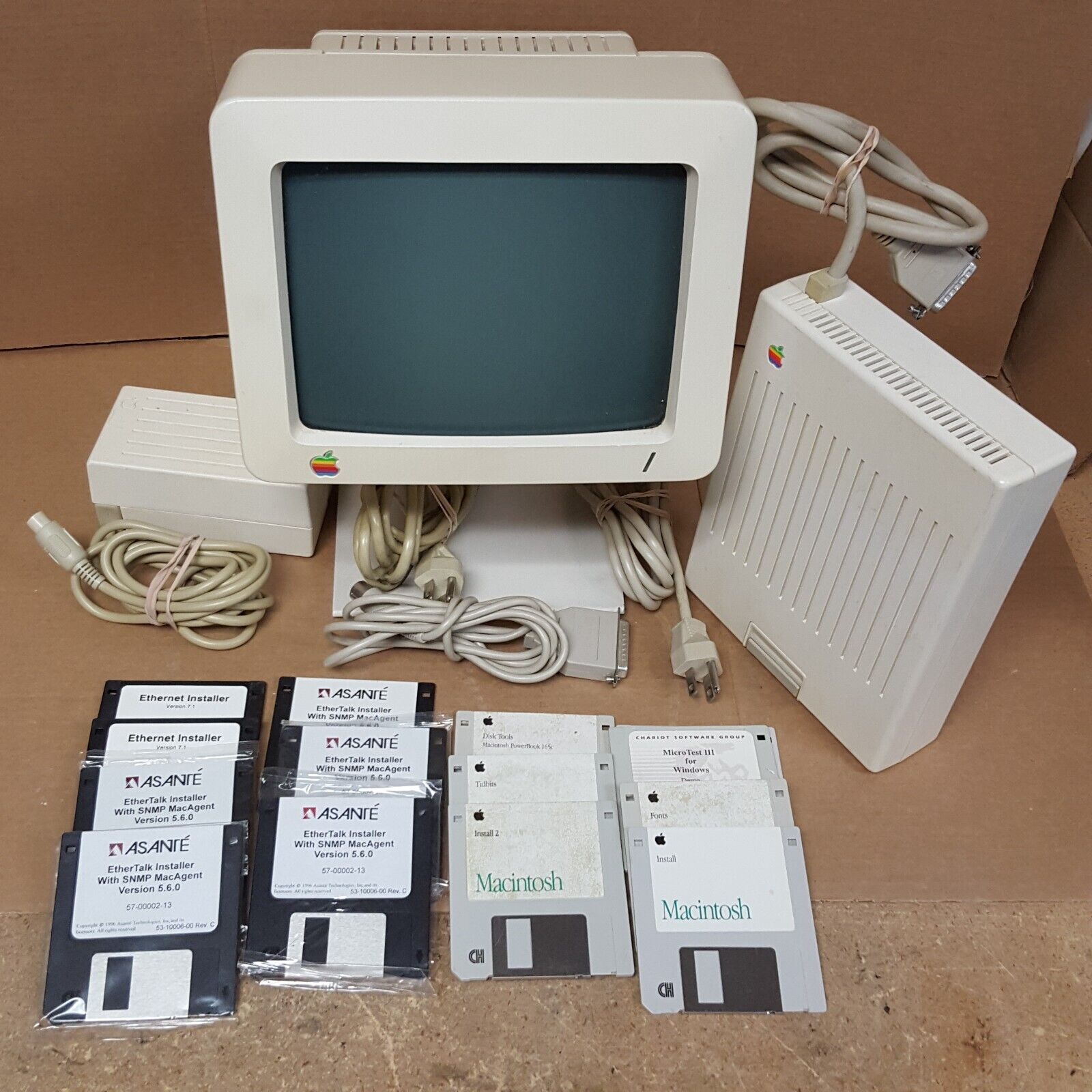 Apple IIC G090S Computer Monitor A2M405 Disk Drive & PwrSpply (For A2S4000) VNTG