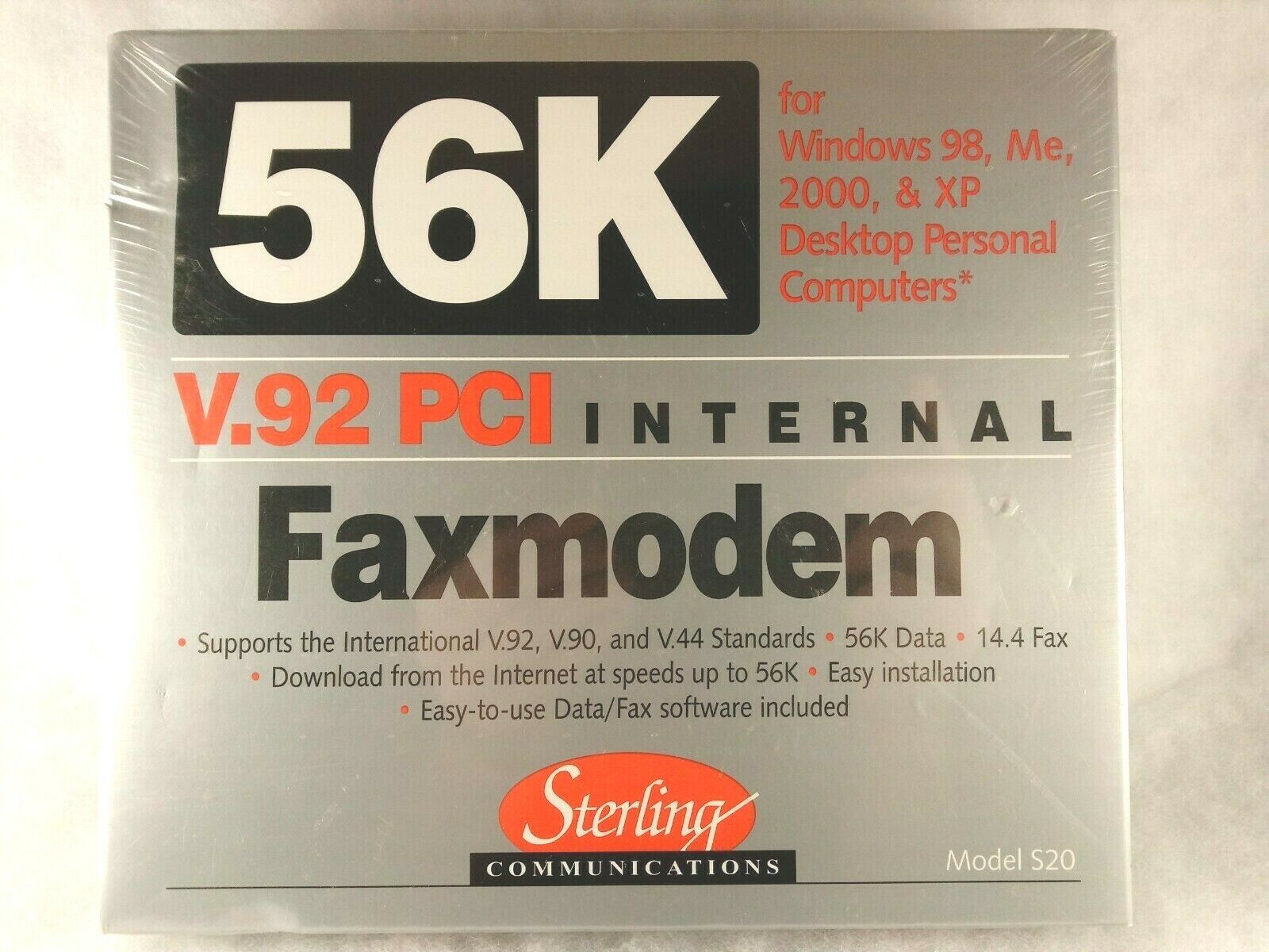 Sterling 56K V92 PCI Internal Faxmodem S20 Windows 95 98 Me 2000 XP - New Sealed