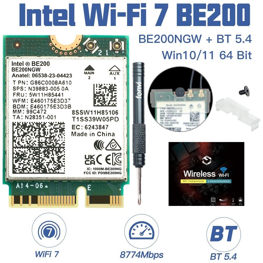 M.2 NGFF Intel BE200 WiFi 7 WiFi Card 802.11BE BT 5.4 Network Card for Win 10/11