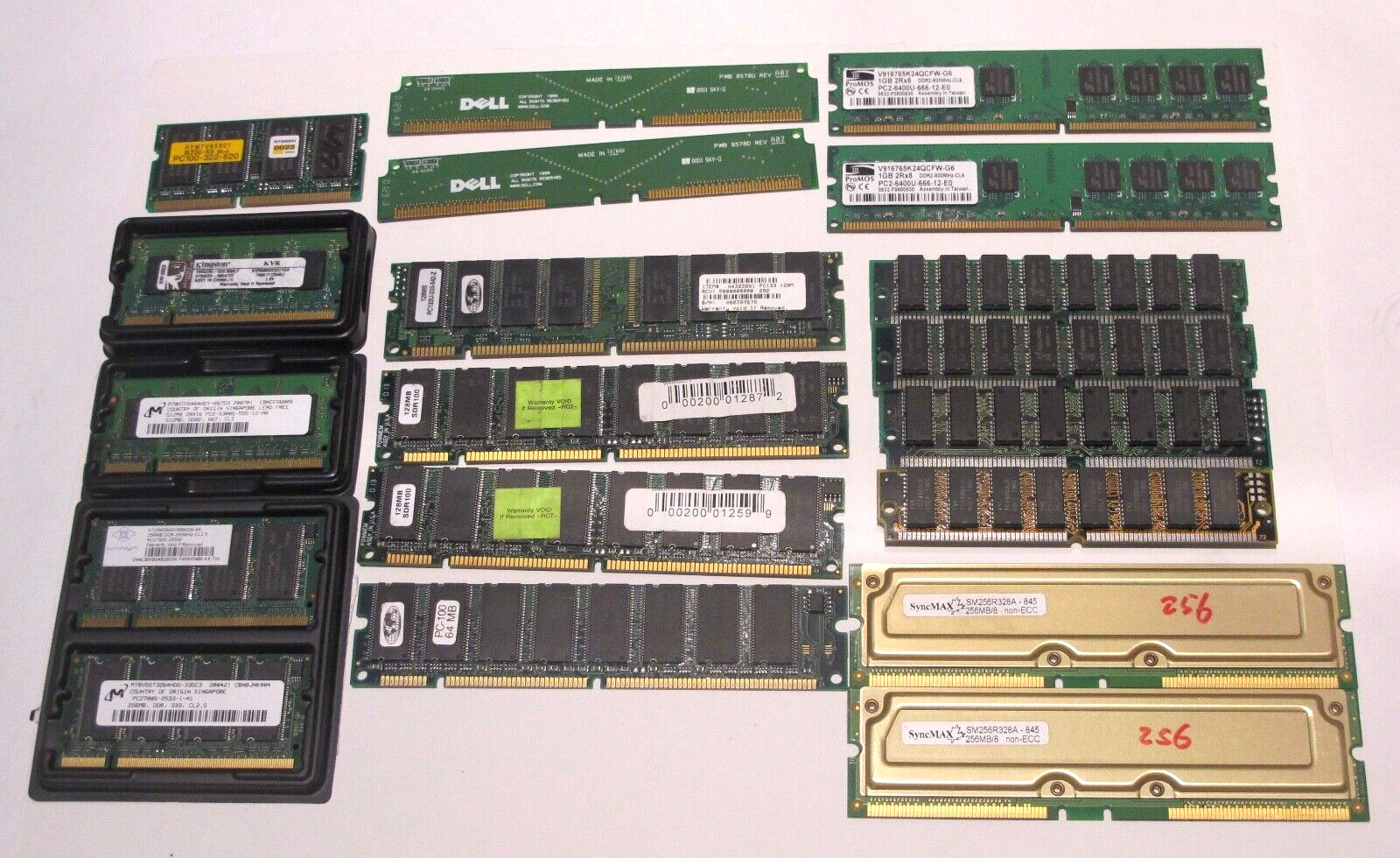 RAM Memory Lot 21 Pcs Various DDR DDR2 SDRAM RDRAM EDO DRAM 1gb 64/128/256/512mb