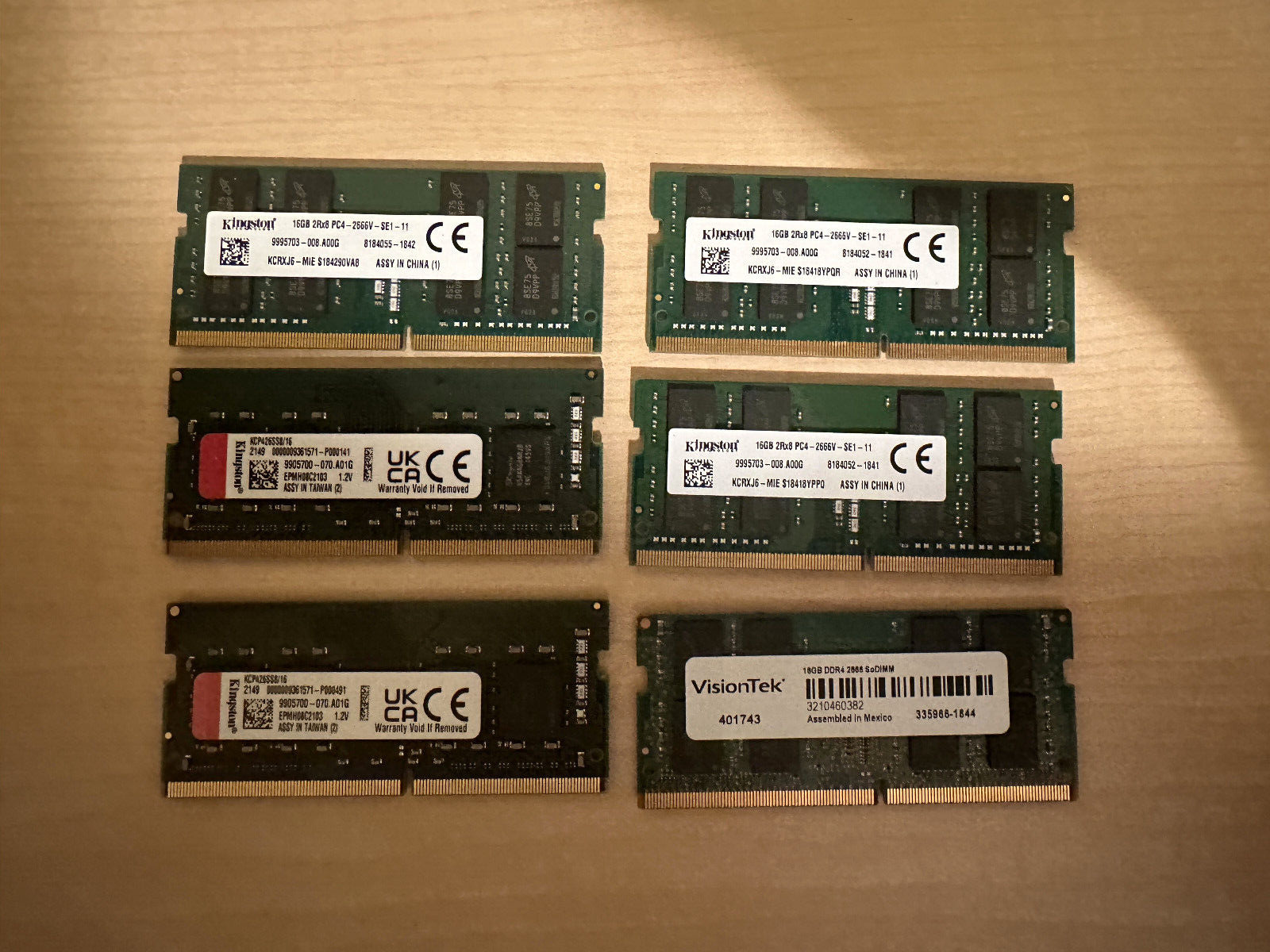 Lot of (6) Adata/Hynix DDR4 2666V / 2400T MHZ  2RX8 Laptop Ram  16GB