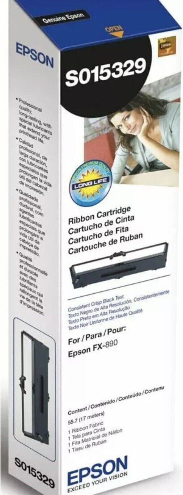 NEW Genuine Epson S015329 FX-890 Fabric Ribbon Cartridge (Black) factory sealed