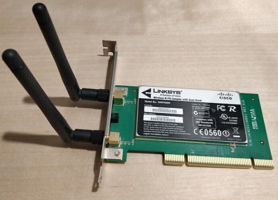 Lot of 2 LINKSYS CISCO WMP600N WIRELESS-N CARD PCI DUAL BAND With Antennas