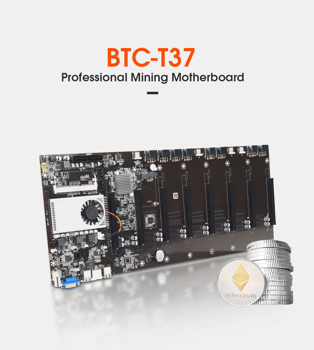 Riserless BTC-T37 mining motherboard 8 GPU Bitcoin Crypto Etherum Mining Support