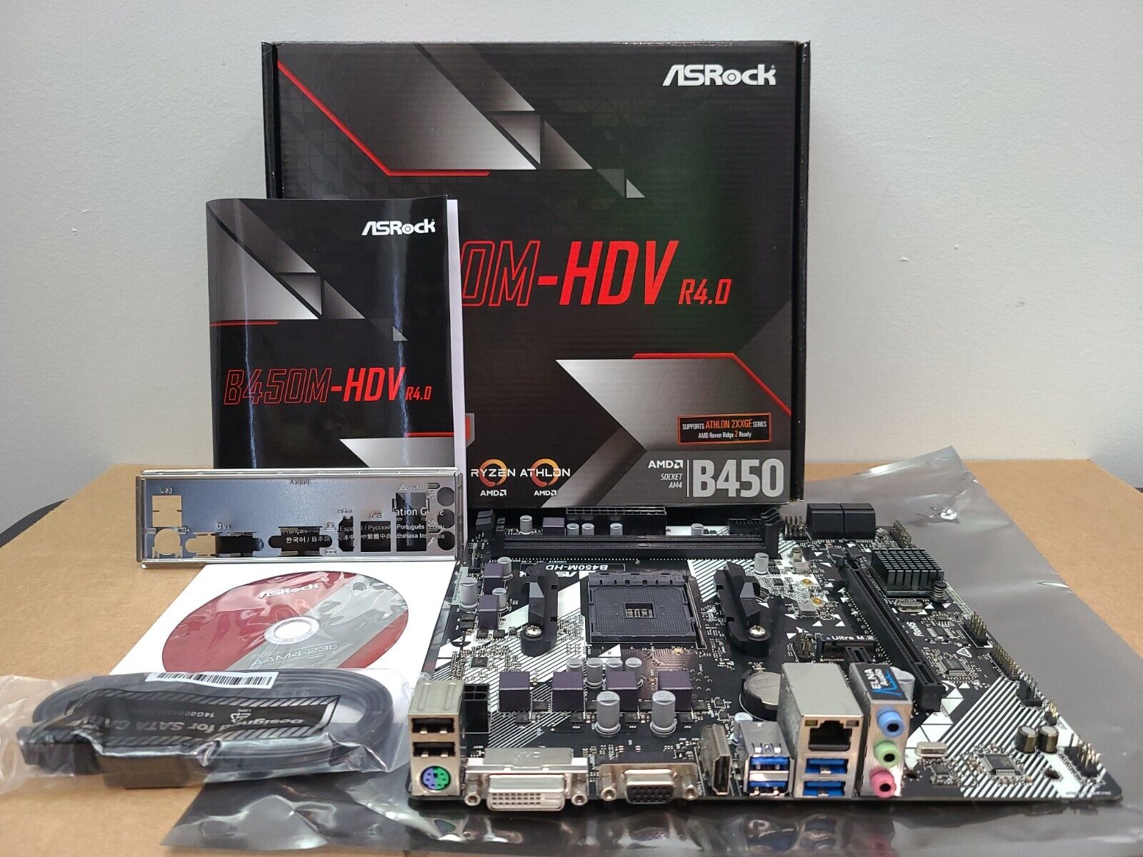 ASRock B450M-HDV R4.0 AM4 AMD Ryzen Motherboard PCIe x16/HDMI/DVI/USB 3/Gigabit
