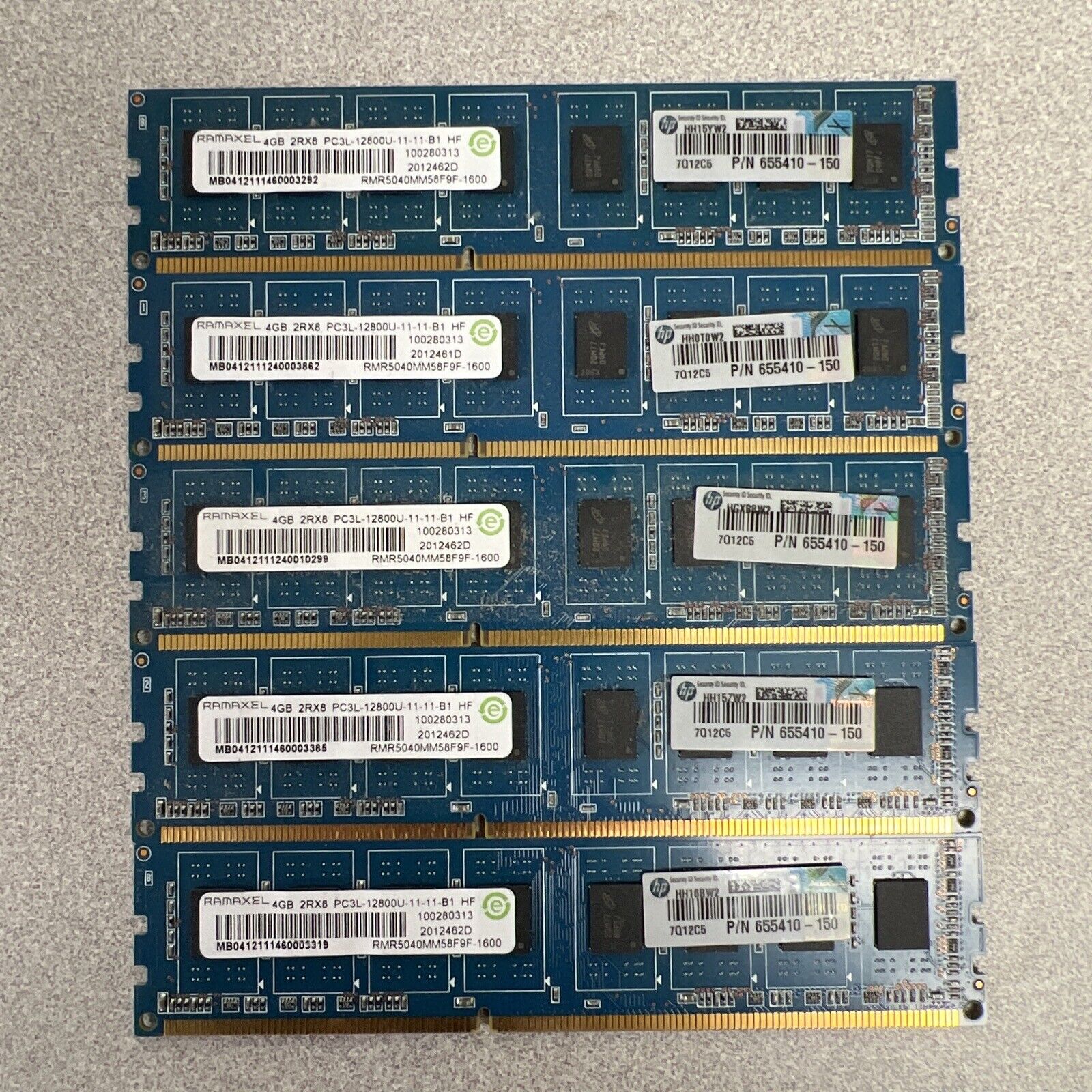 LOT OF 5 RAMAXEL 4GB DDR3 1600MHz Desktop 2Rx8 PC3L-12800U RMR5040MM58F9F-1600