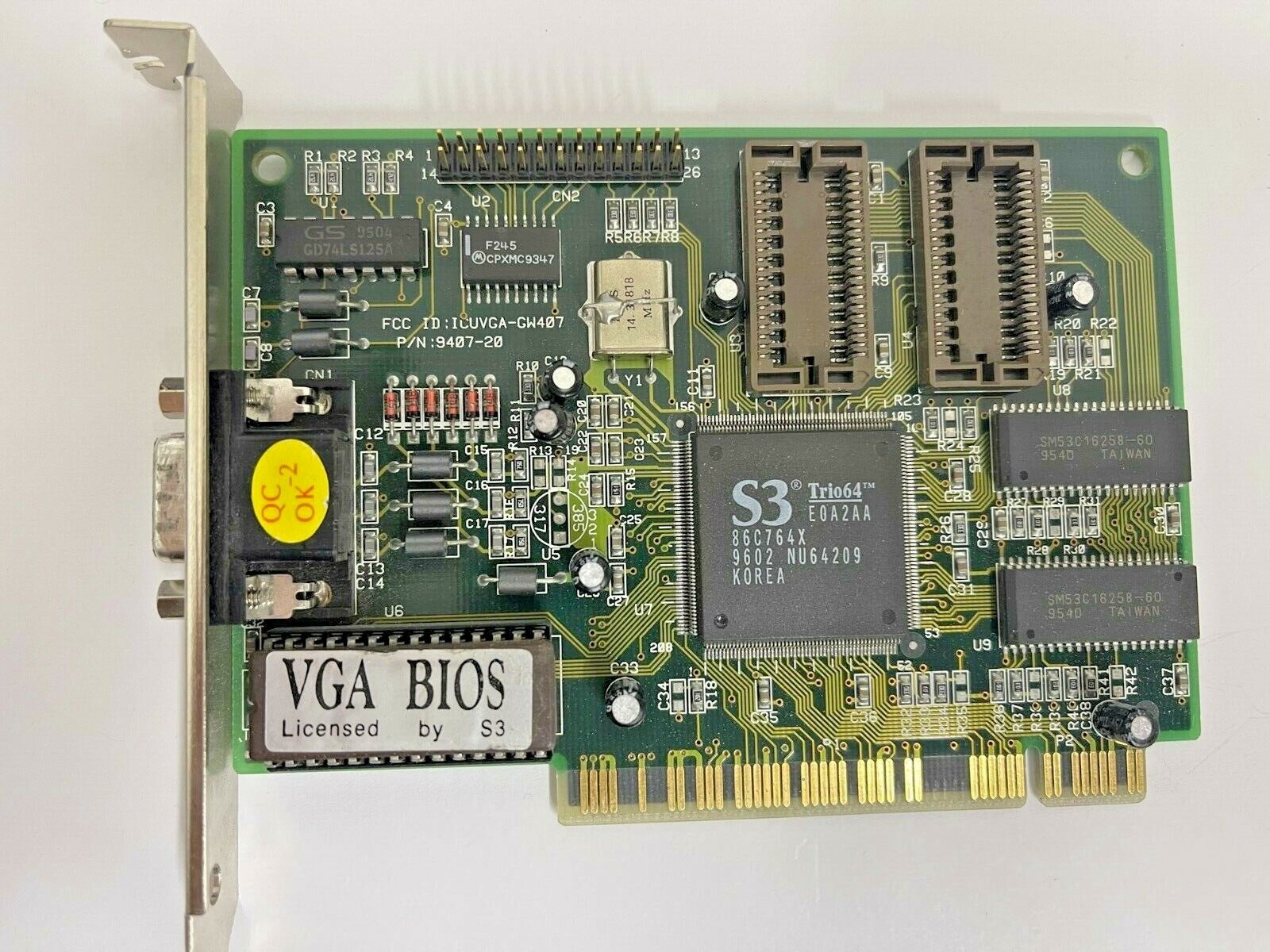 RARE VINTAGE S3 TRIO64 1 MB EXP 2 MB PCI VGA CARD FCC ICUVGA-GW407 MXB32