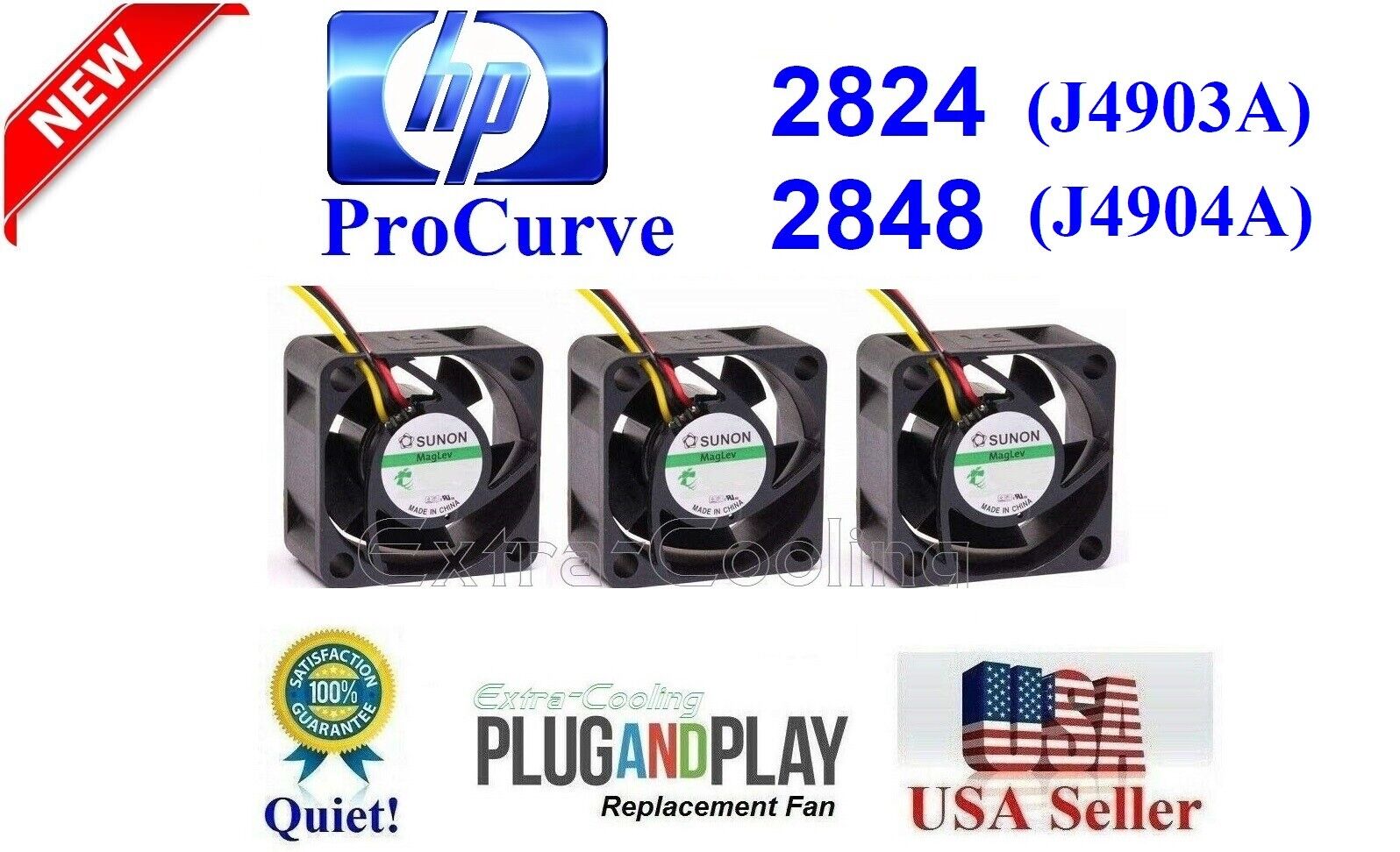 Quiet HP ProCurve 2824 2848 Fan Kit, Lot 3x low noise Fans Best Home Networking