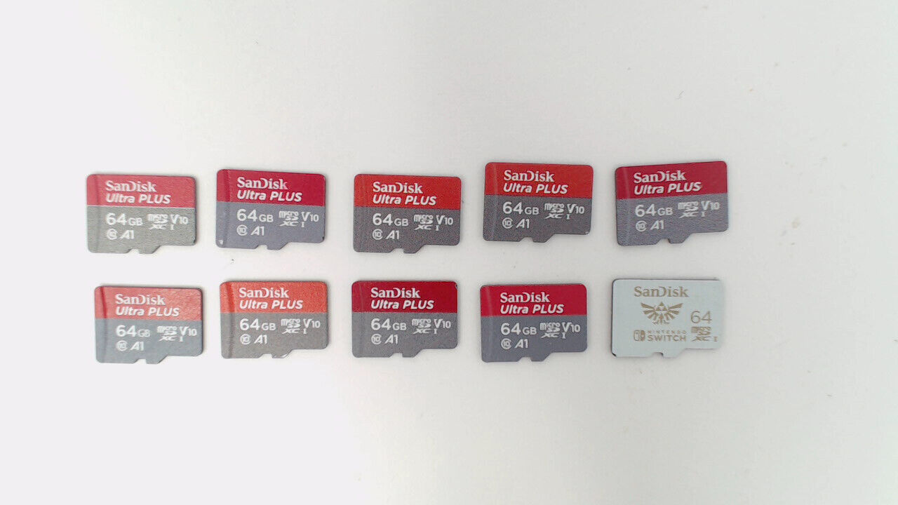 Lot of 10 - 64GB  Sandisk Ultra Plus & Switch Micro SD Memory Cards