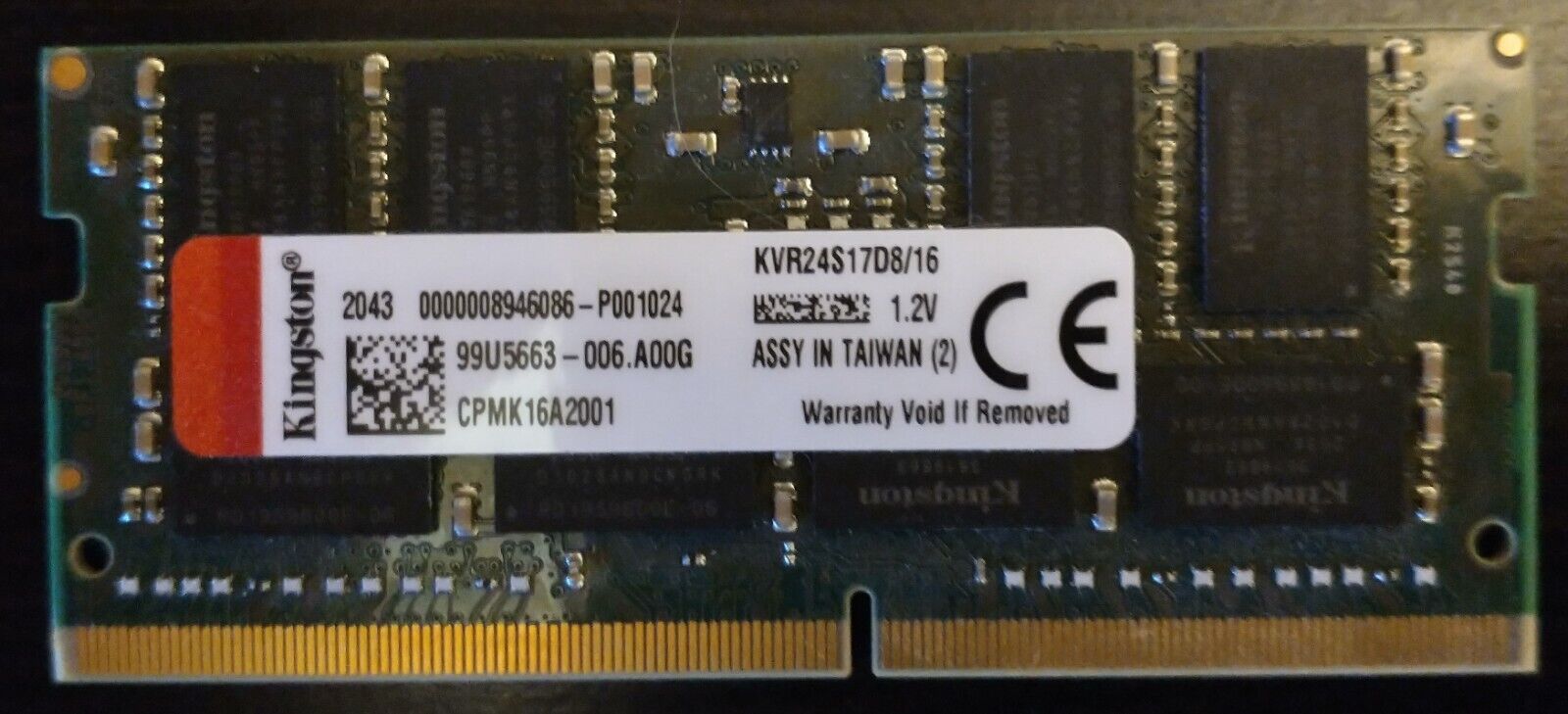 Kingston ValueRAM KVR24S17D8/16 16GB 2Rx8 PC4-2400 CL17 SODIMM