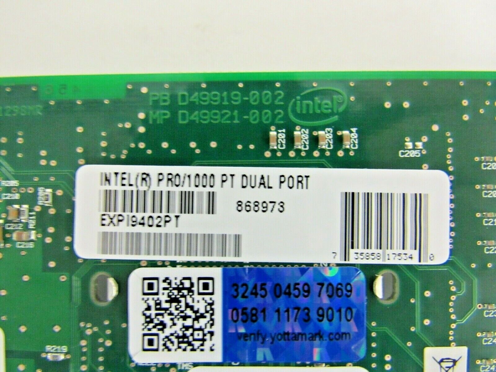 Intel EXPI9402PT Pro/1000 PT Dual Port 1Gbps PCIe x4 Adapter w/ Hologram    57-2