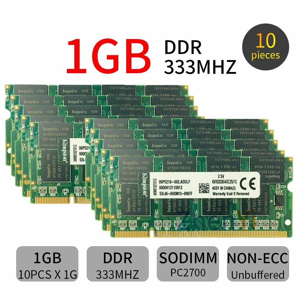 10GB 10x 1GB PC-2700 333Mhz DDR1 200Pin SODIMM Laptop Memory RAM For Kingston