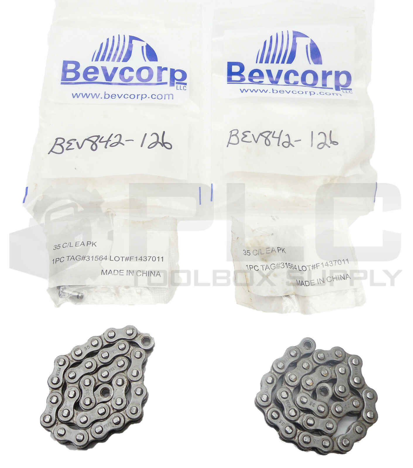 LOT OF 2 NEW BEVCORP BEV842-126 #35-1 ROLLER CHAIN W/MASTER CHAIN APPROX 12\