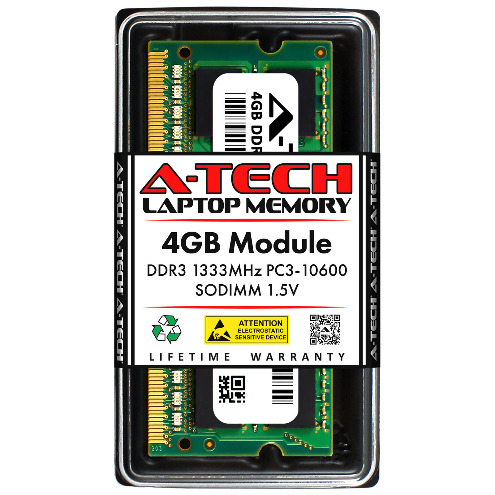 A-Tech 4GB PC3-10600 Laptop SODIMM DDR3 1333 MHz 204-Pin Memory RAM 10600S 1x 4G