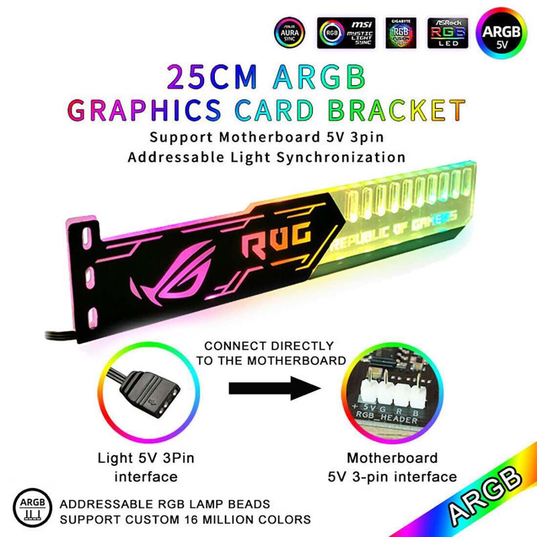 RGB Graphics Card Bracket LED Sync Light Acrylic for Brace GPU Fix Video Card PC