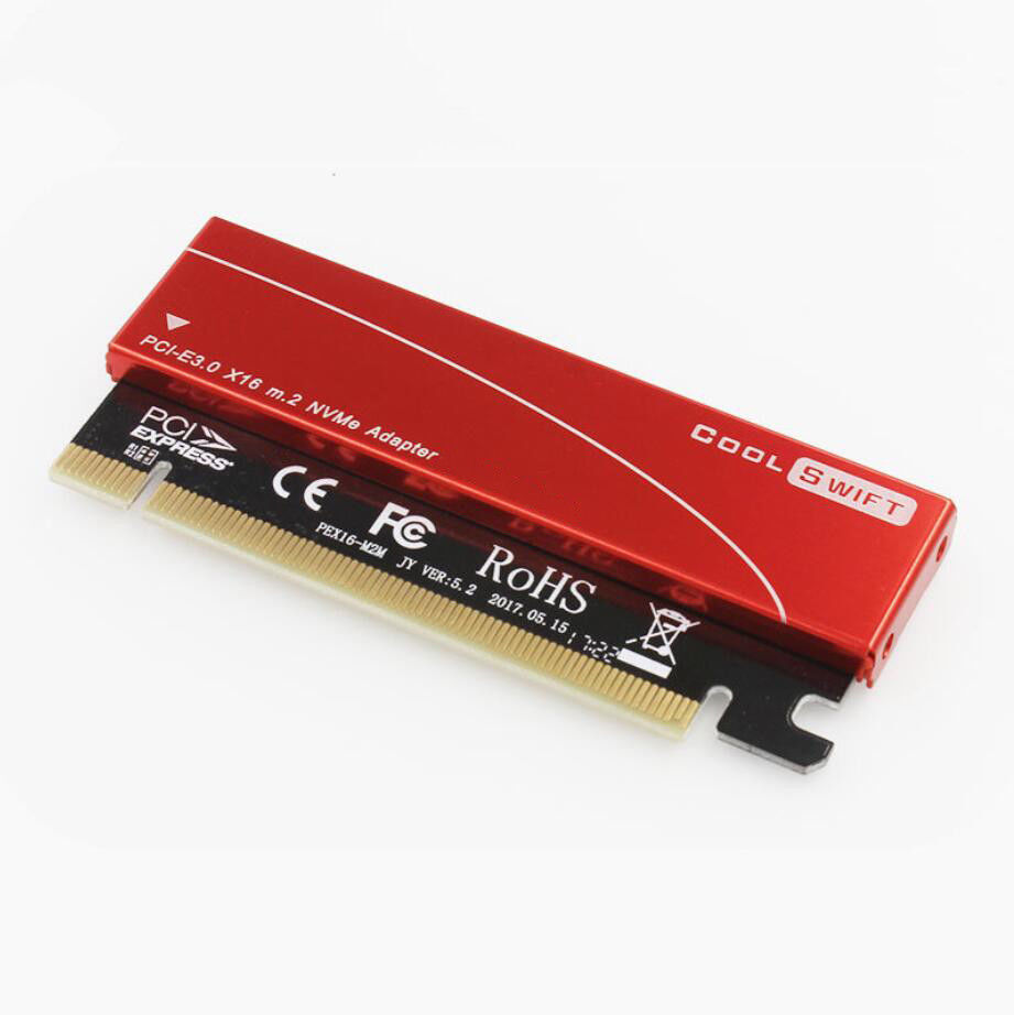 M.2 NVMe SSD to PCIE 4.0 3.0 X16 Adapter Card With Heatsink Case RED