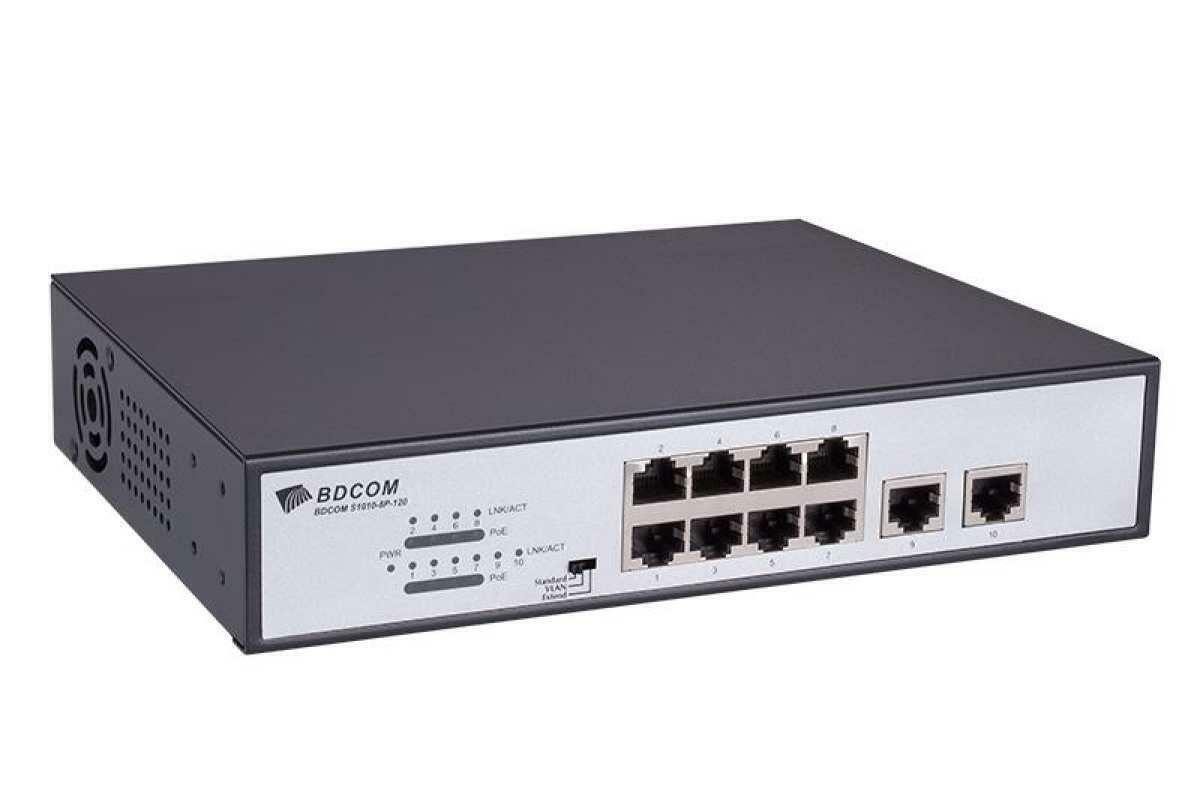 New BDCOM 8-port 100M POE switch 2-port uplink 100M Base-T ports S1010-8P-120