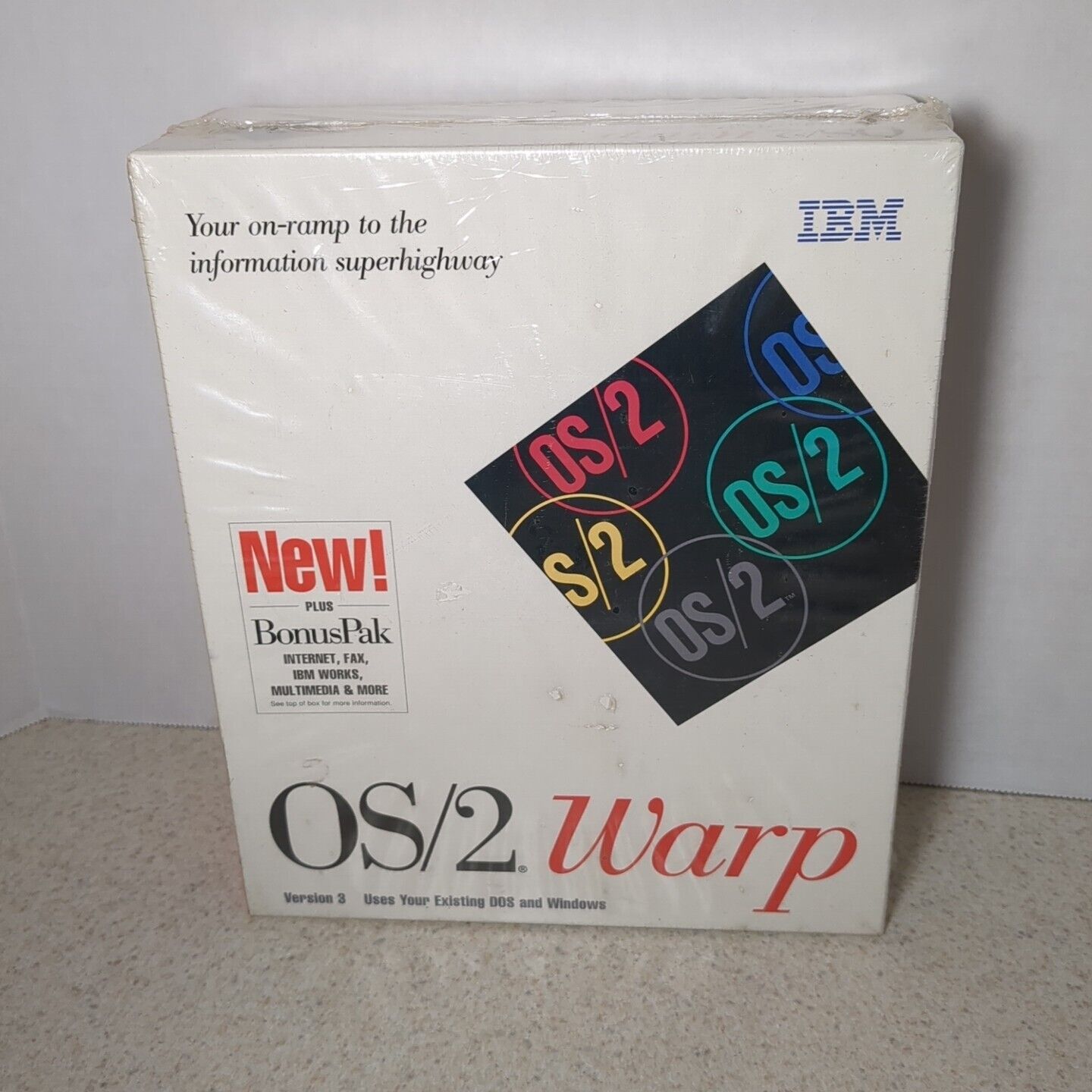 Vintage IBM OS/2 Warp Version 3 in Box w Bonus Pak New Sealed Intel 386 CD ROM