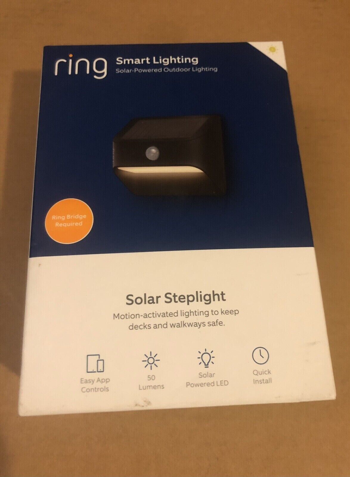 Ring Smart Lighting Outdoor Solar Steplight Motion-Sensor Smart Alarm Black NEW