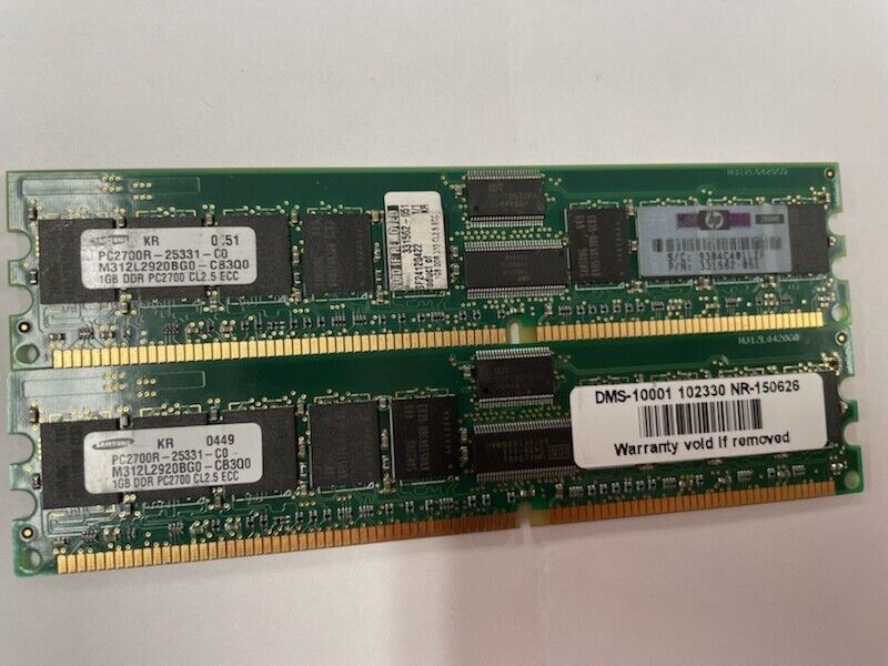 M312L2920BG0-CB3Q0 Samsung 1GB PC2700 DDR-333MHz Registered ECC CL2.5 lot of 2