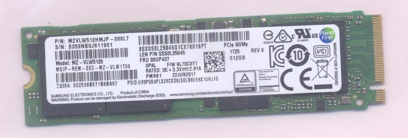 Samsung PM961 MZ-VLW5120 NVMe PCIe Gen3 x4 M.2 512GB SSD Lenovo 00UP437