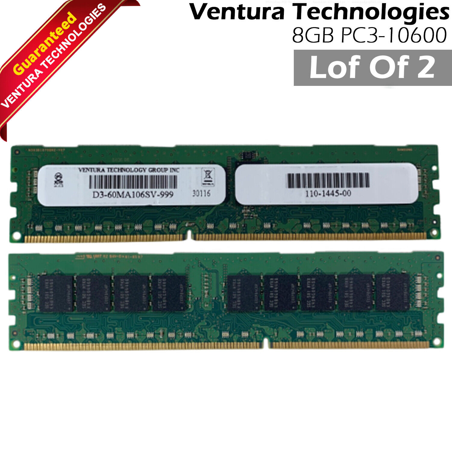 Lot Of 2 Ventura D3-60MA106SV-999 110-1445-00 2X8GB PC3-10600 DDR3 Server Memory