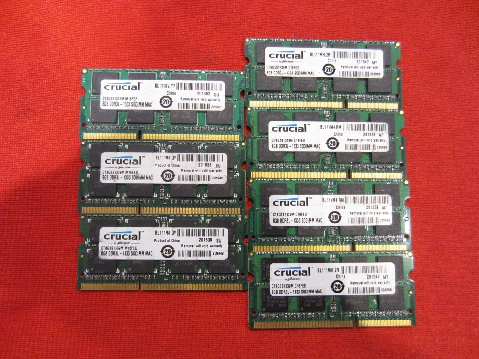 Lot of 38pcs 8GB Crucial,ADATA,PNY PC3-10600S/12800S DDR3-1333/1600Mhz Sodimm