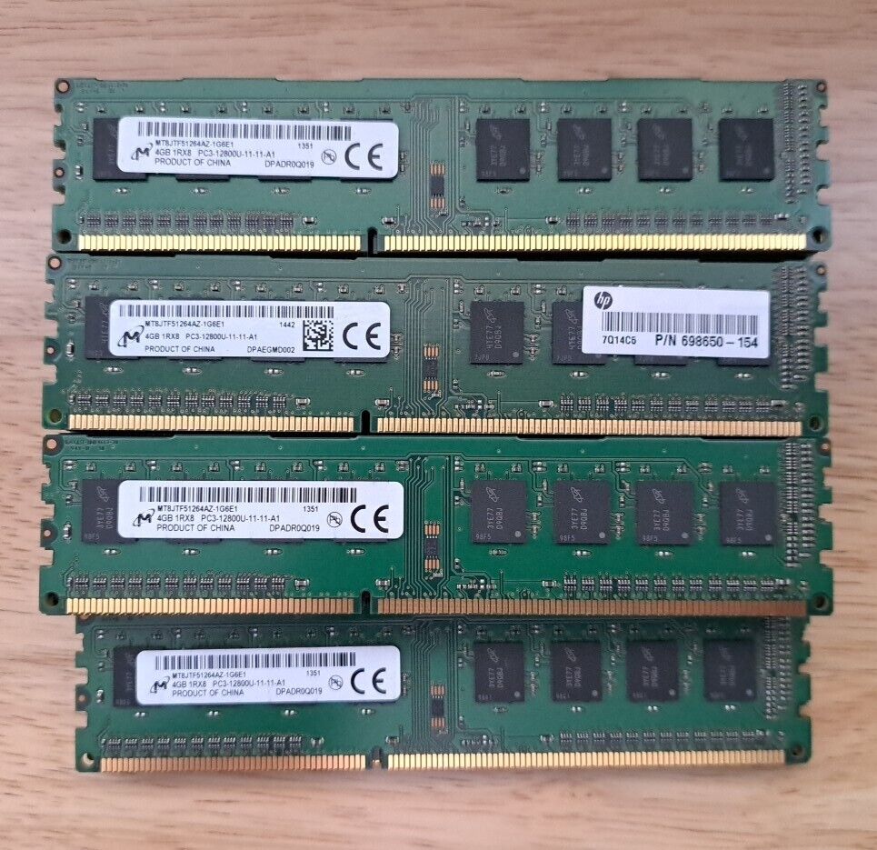 Lot Of 34 MICRON 4GB 1Rx8 PC3-12800U DIMM RAM MT8JTF51264AZ-1G6E1. #X496