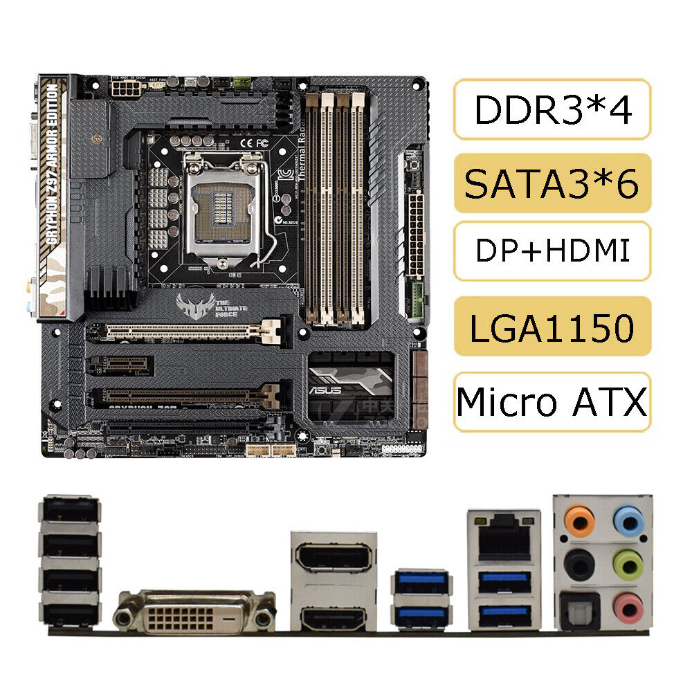 For ASUS GRYPHON Z97 ARMOR EDITION LGA1150 DDR3 DP+DVI+HDMI 6×SATA3 Motherboard