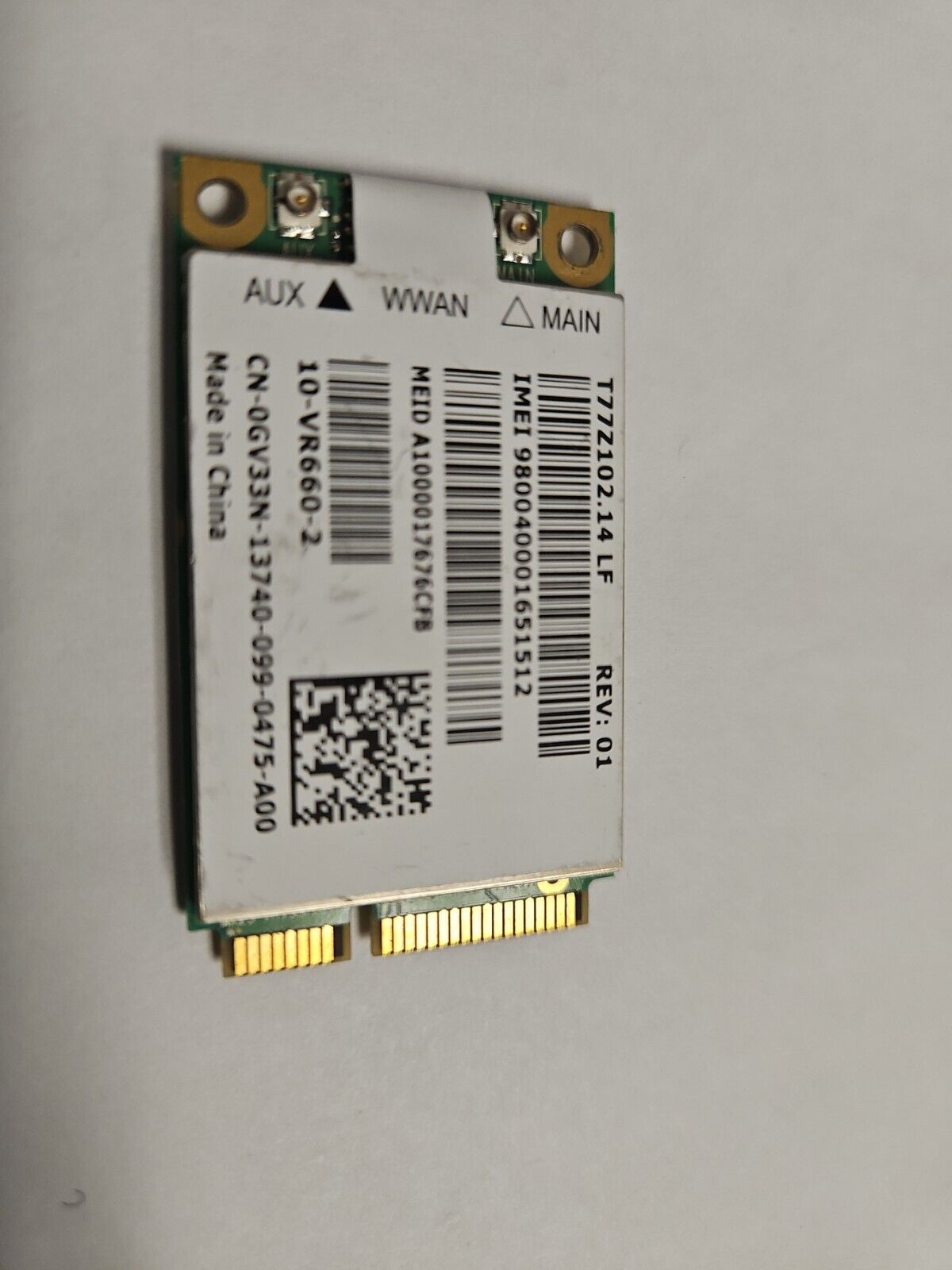 Alienware M11xR2 xR3 M14x Wireless 5620 DW5620 EVDO-HSPA WWAN Card A01 GV33N