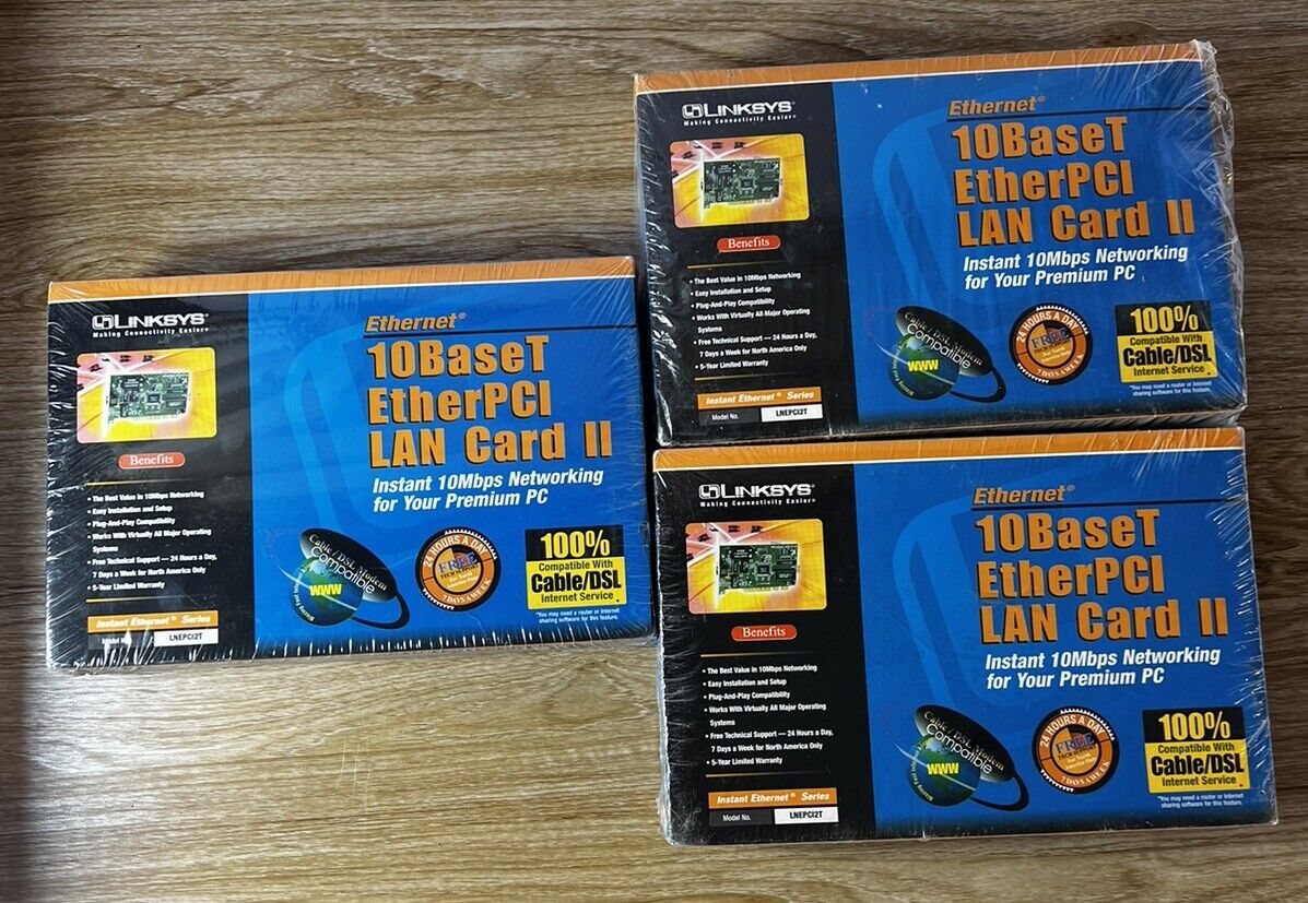 Linksys 10 Base T Ether PCI LAN Cards II LNEPCI2T Lot Of 3