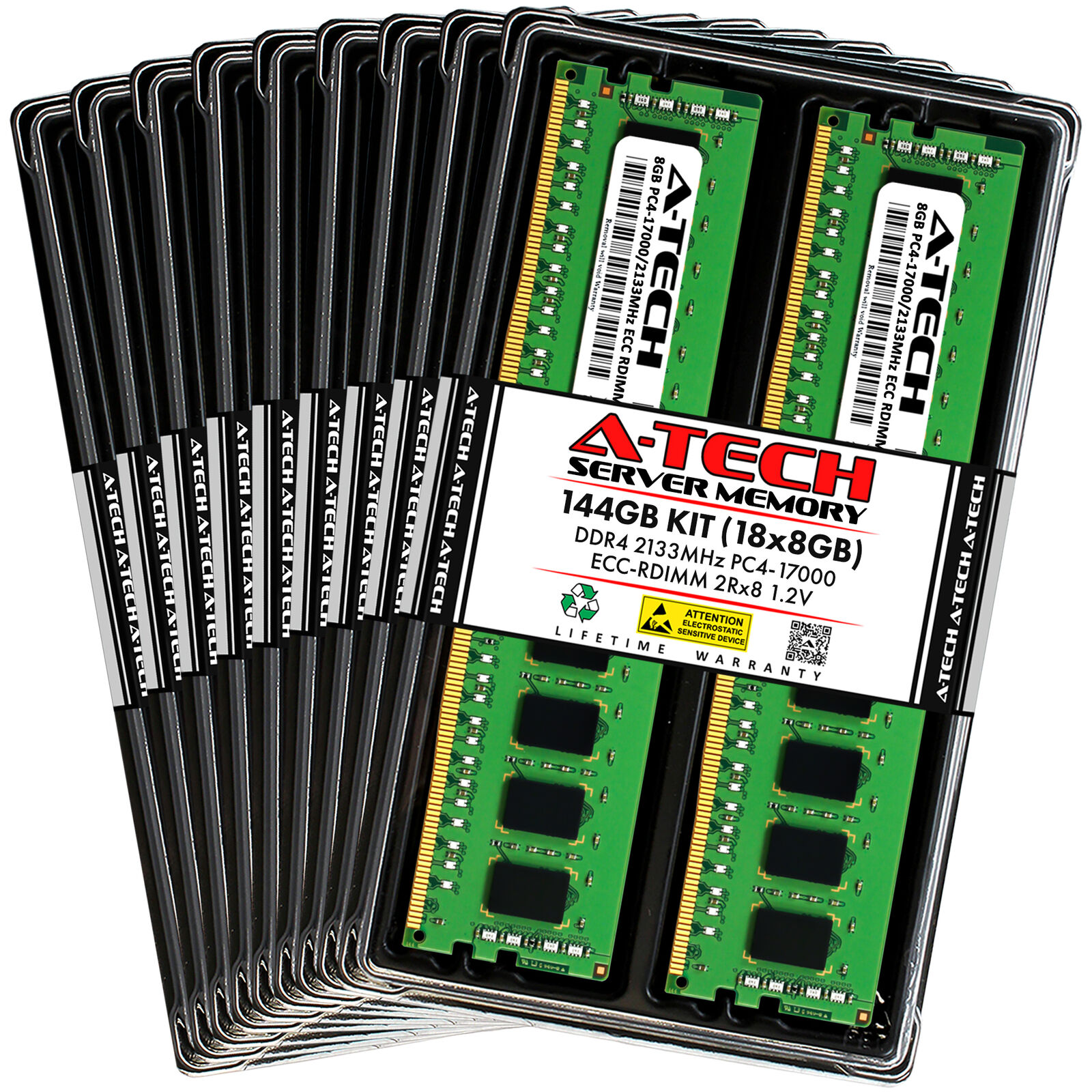 A-Tech 144GB 18x 8GB 2Rx8 PC4-17000R DDR4 2133 ECC REG RDIMM Server Memory RAM