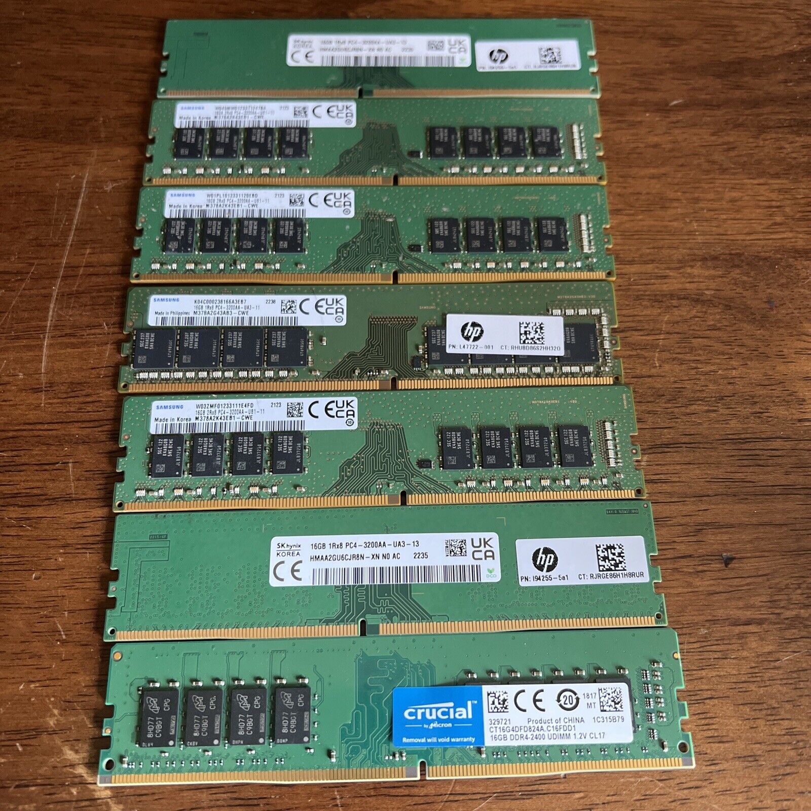 LOT OF 7 MIX BRAND  16GB DDR4 LAPTOP  MEMORY Samsung Crucial