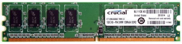 MEMORY 1GB 240P DIMM 128MX64 DDR2 PC2-5300 UNBUFF CT12864AA667.M8FJ3