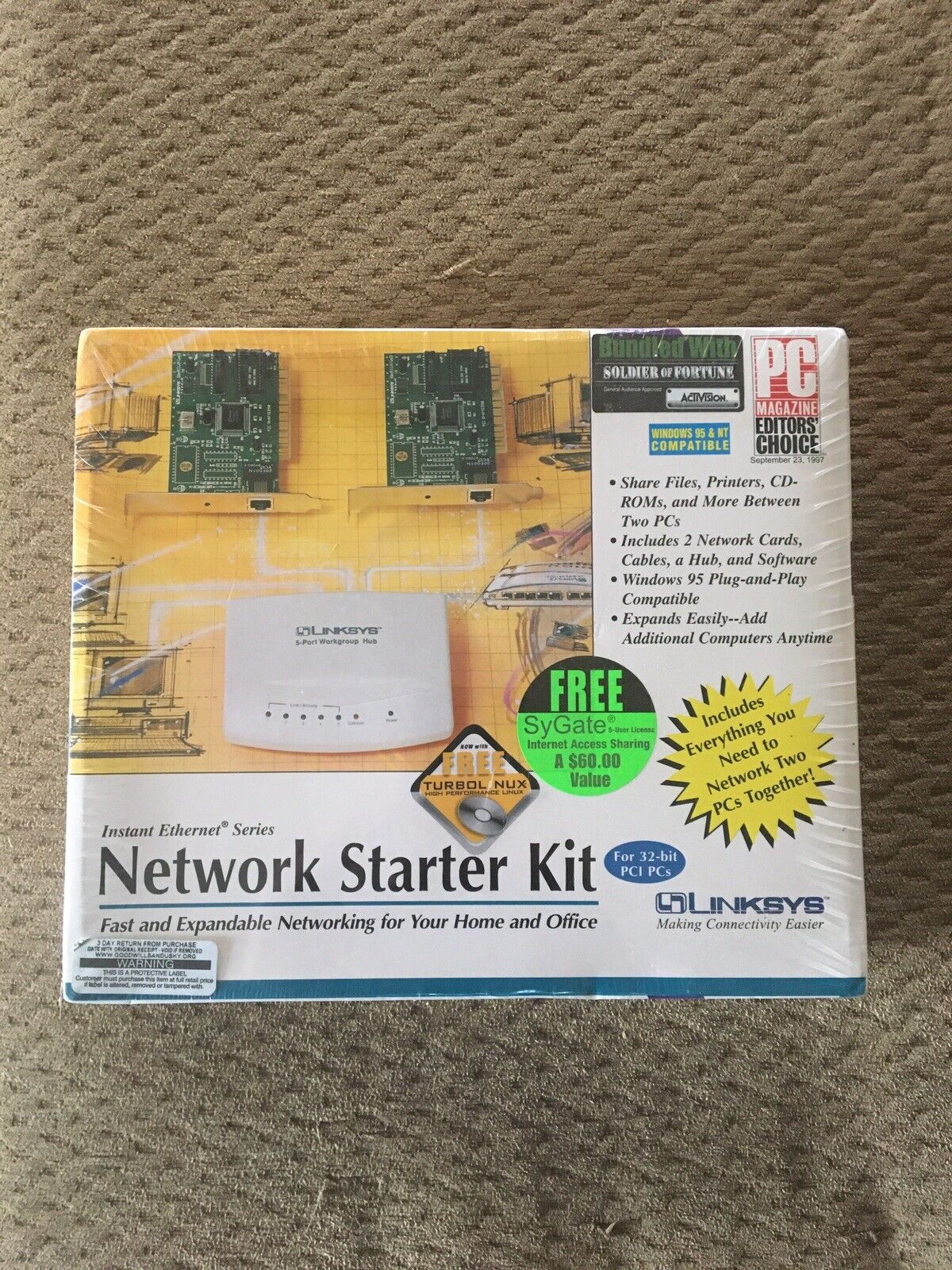 Vintage Gaming Soldier Of Fortune Ethernet Network Kit Sealed 32 BIT Unique