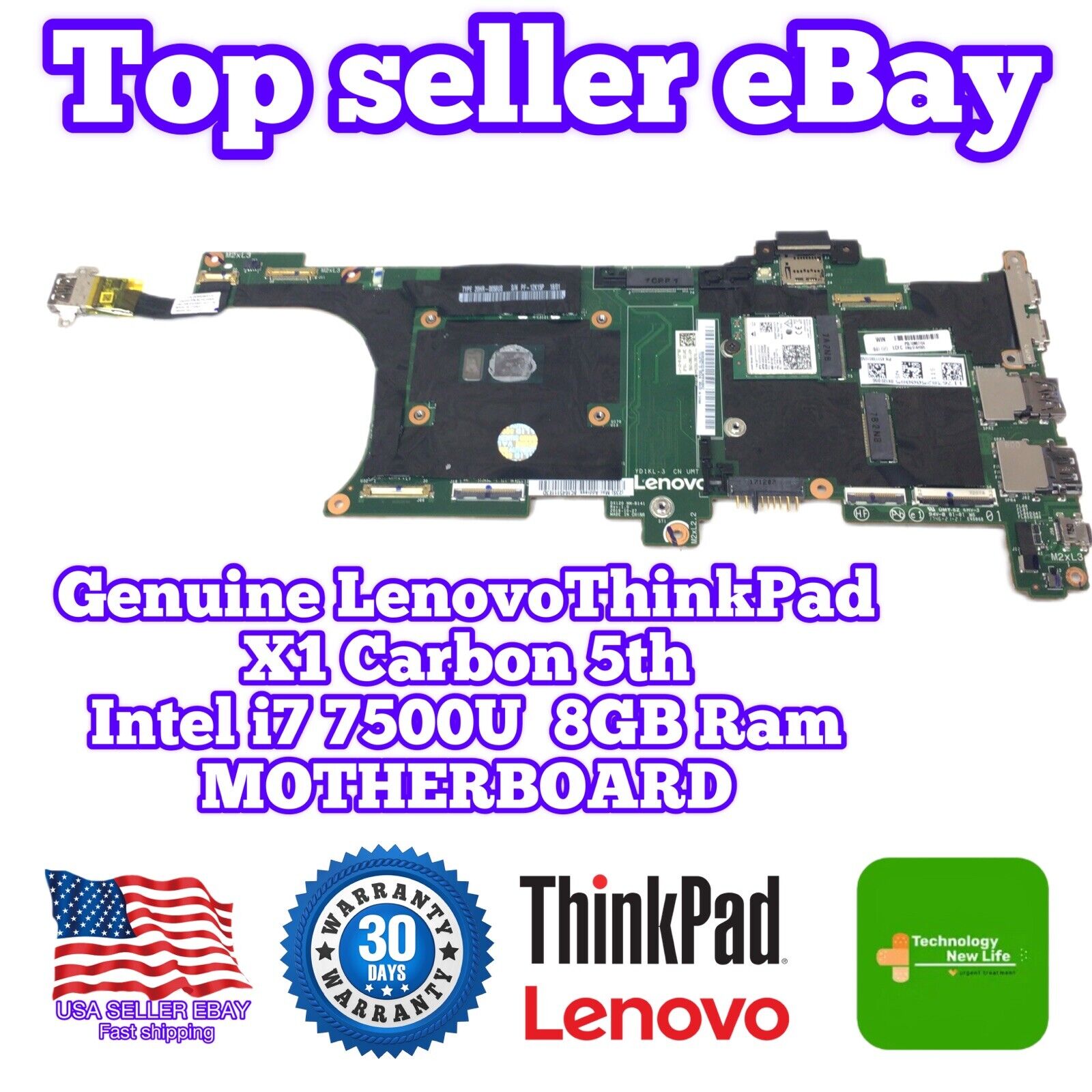 01YN038 For Lenovo ThinkPad X1 Carbon 5th Motherboard NM-B141 i7-7500U 8G