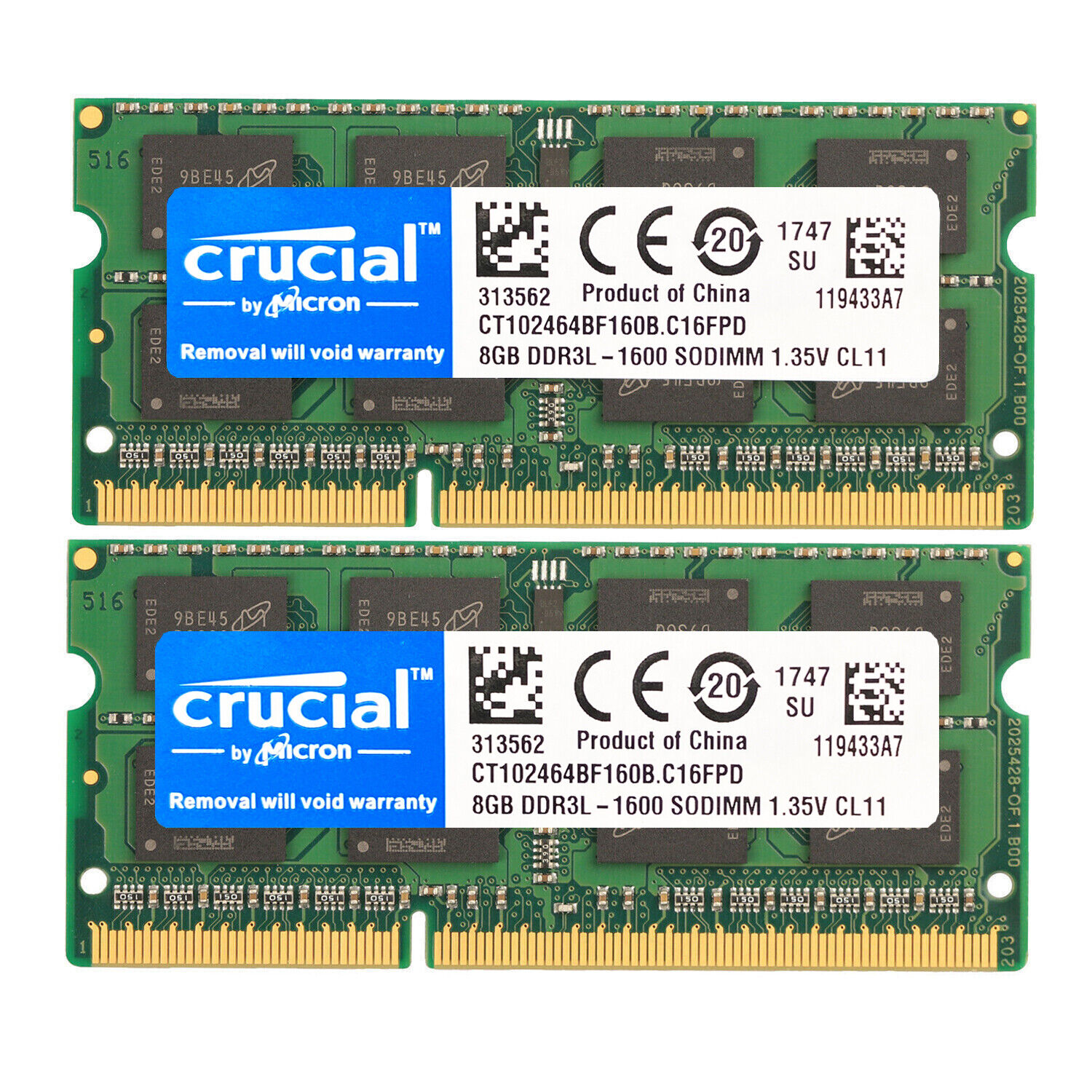Crucial DDR3L 16GB 1600 2x 8GB PC3-12800 Laptop SODIMM Memory RAM PC3 16G DDR3