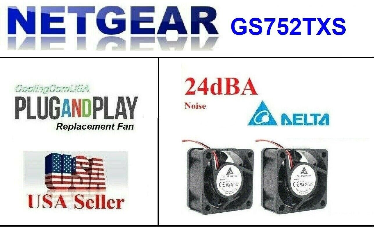 Pack of 2x New OEM Replacement fans for Netgear GS752TXS Gigabit Smart Switch 