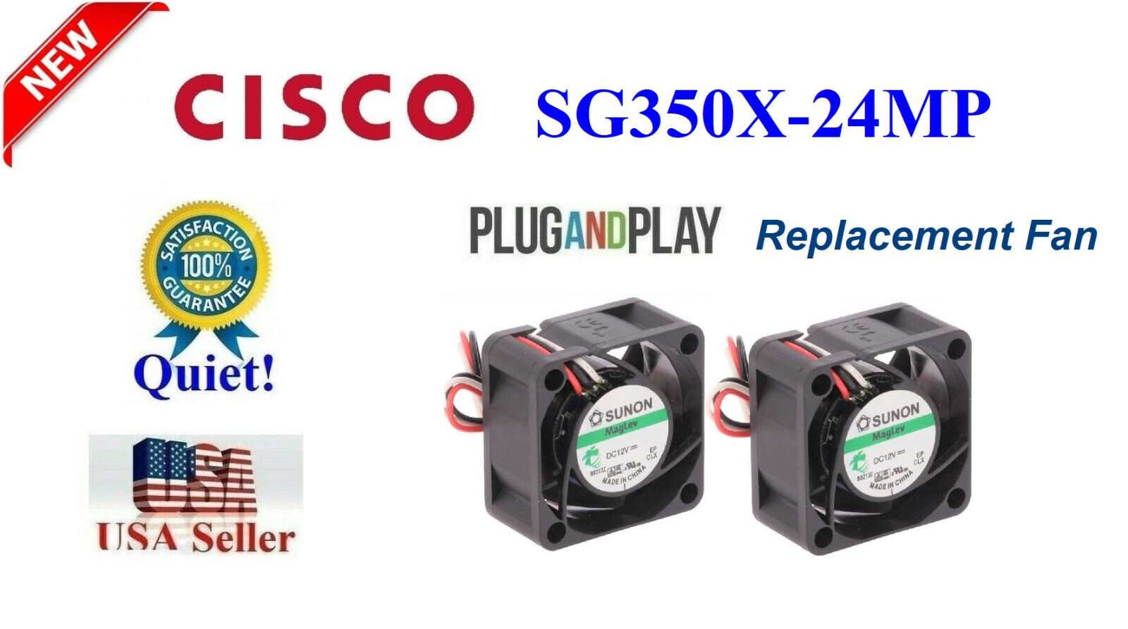 Pack 2x Quiet Fans for Cisco SG350X-24MP Stackable Managed Switch Low Noise