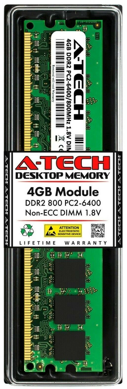 A-Tech 4GB PC2-6400 Desktop DDR2 800 MHz Non ECC 240pin DIMM Memory RAM 4G 6400U