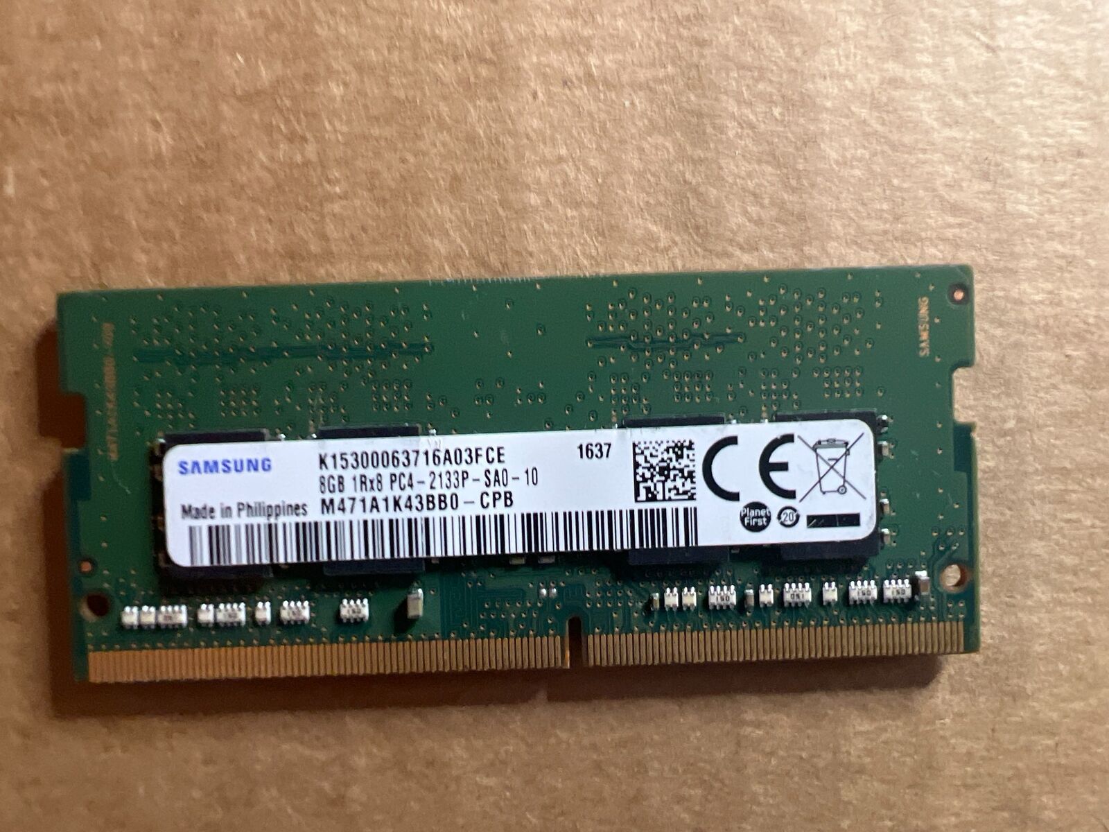 SAMSUNG 8GB 1RX8 DDR4 PC4-2133P SODIMM RAM M471A1K43BB0-CPB W6-2(9)