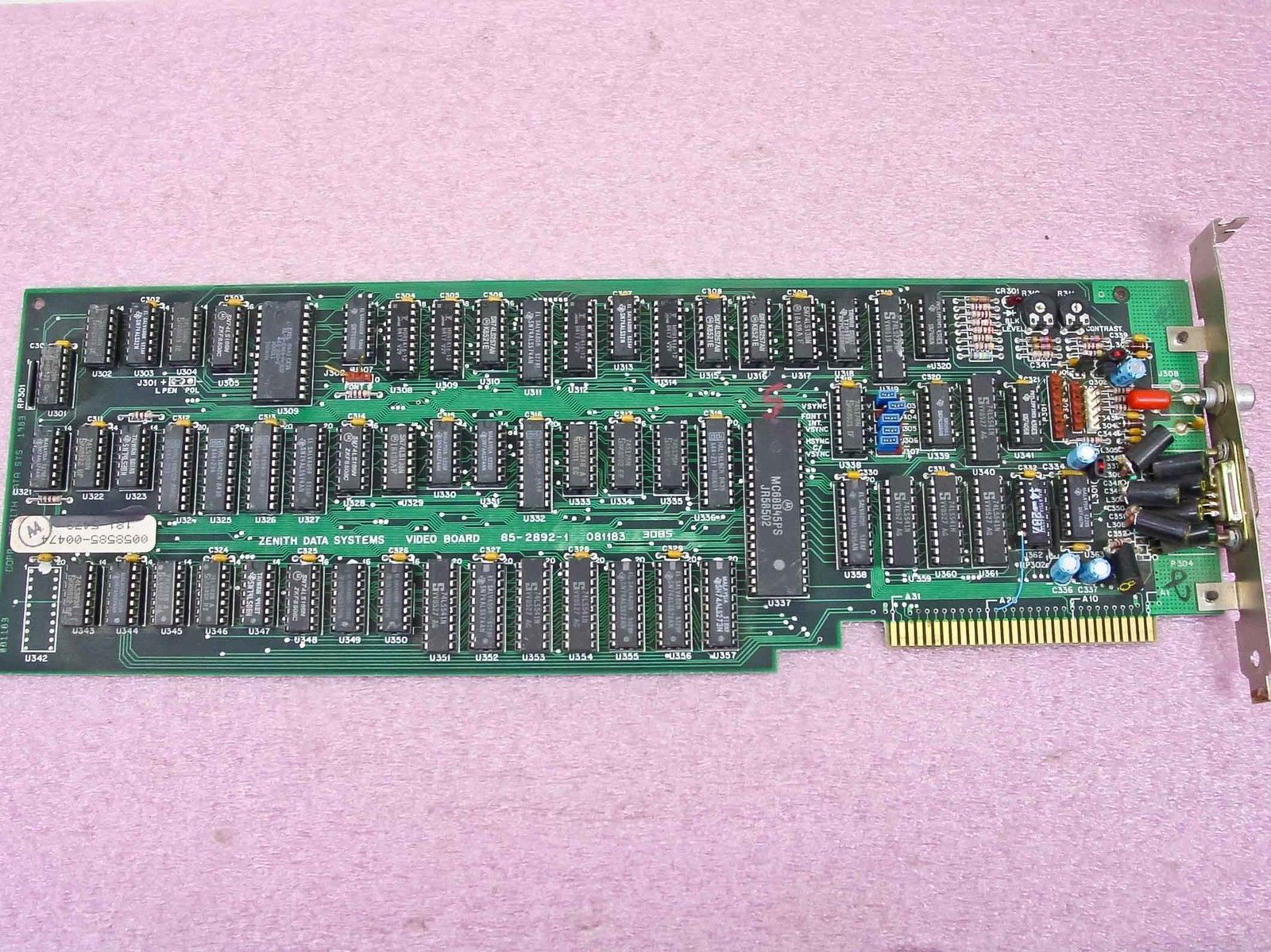 Zenith 85-2892-1 8-Bit ISA Video Card VINTAGE 1983 - 081183 - As-Is / For Parts
