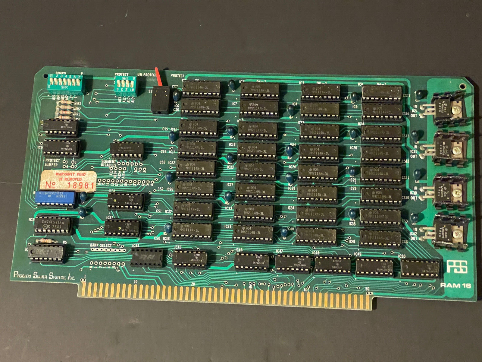 PSS RAM 16 S-100 MEMORY BOARD (32) SOCKETED MM2114N-3L SRAM VINTAGE