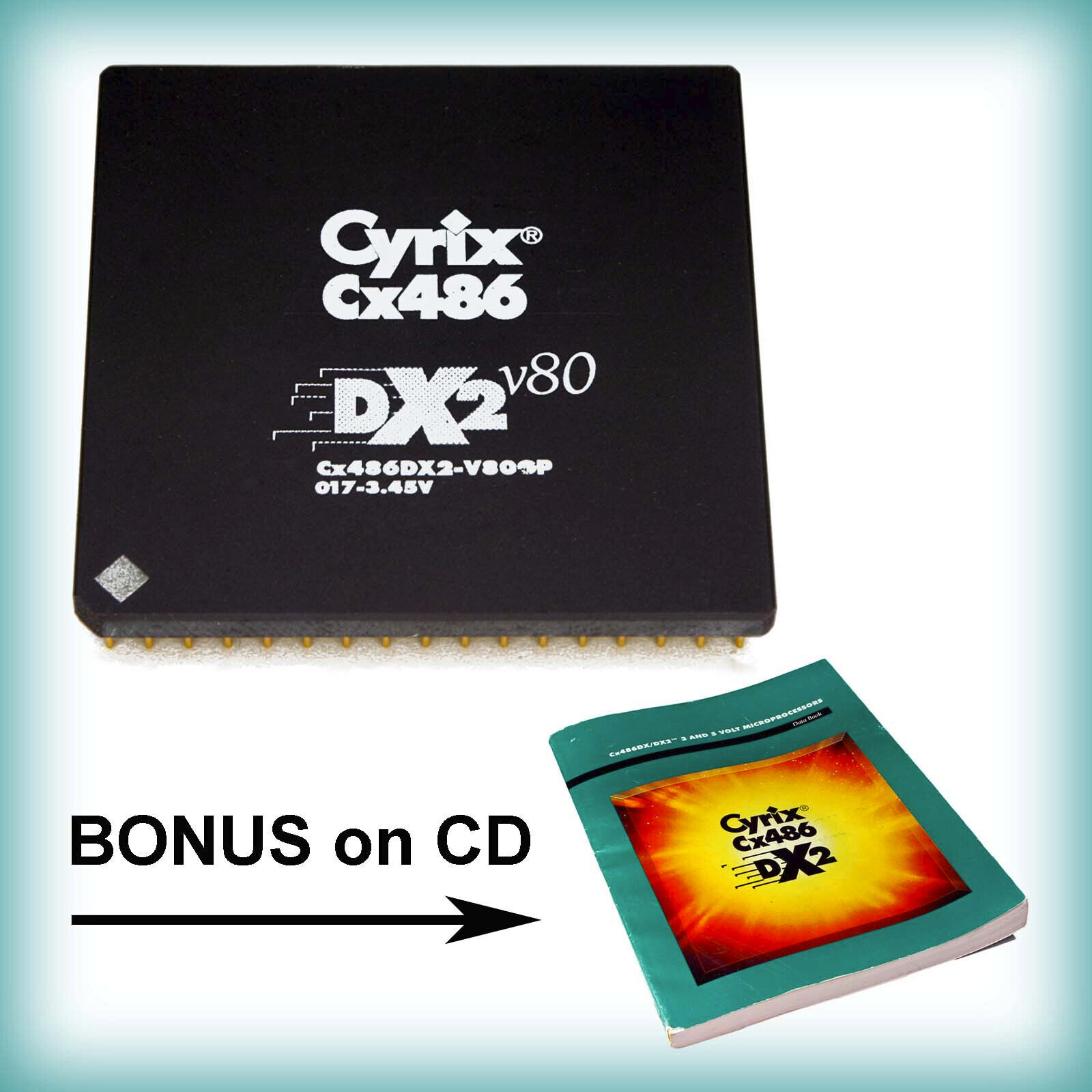 Vintage Cyrix DX2/80 CPU Processor — NEW — with Original 179 Data Book on CD