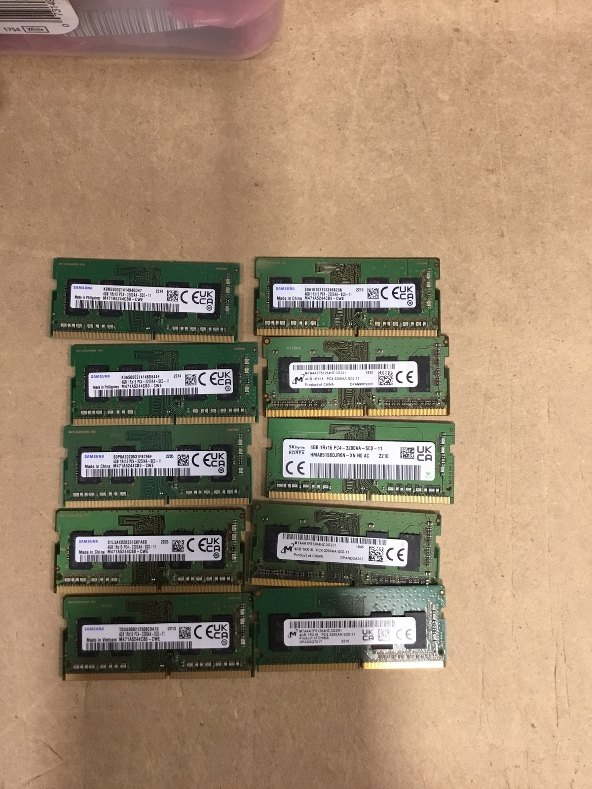 (Lot of 10) 4GB Mixed/Major Brands DDR4-3200 Laptop SODIMM Memory