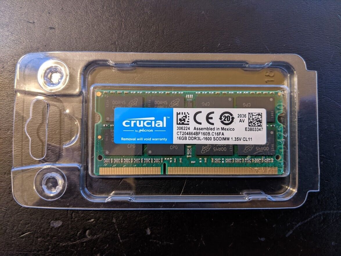 Crucial 16GB Single DDR3L 1600 MT/s (PC3L-12800) 204-Pin SODIMM Memory