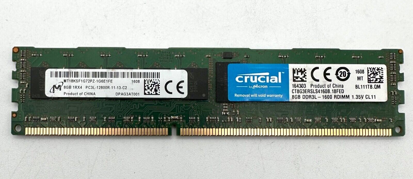Micron 8GB (1x8GB)  SERVER RAM PC3L-12800R DDR3-1600 MT18KSF1G72PZ-1G6E1FE
