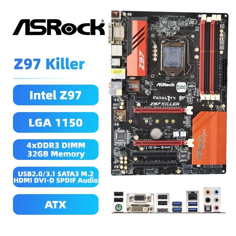 ASRock Fatal1ty Z97 Killer Motherboard ATX Intel Z97 LGA1150 DDR3 SATA3 HDMI VGA